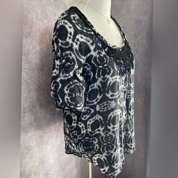 NWT Da-Nang Black & White Tie Dye Embroidered Silk Blouse - Picture 5 of 12